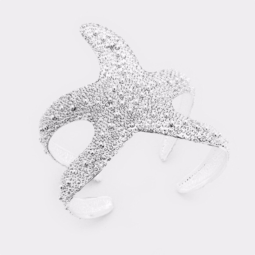 Silver Tone Starfish Cuff | Bangle Bracelet - Picture 2 of 8